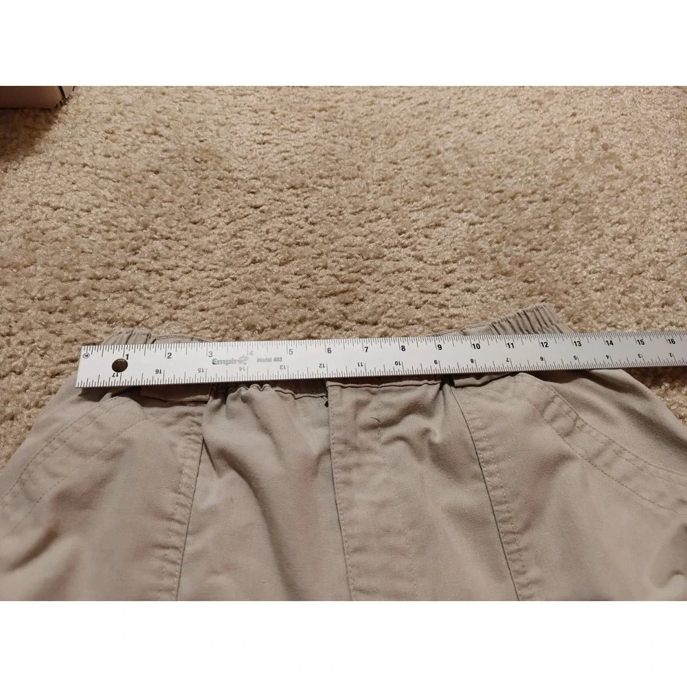 Vintage Bugle Boy Mens Khaki Cargo Shorts Elastic Waist Tan Size 32 W-28 Utility